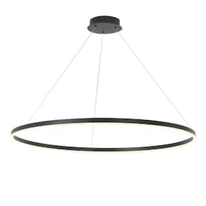 1-Light 39.4 in. Circle Dimmable Integrated LED Black Chandelier for Living Room Hotel Exibition Hall