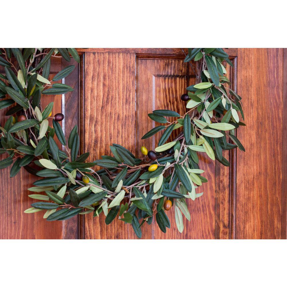 Rustic Elegance 22" Faux Olive Leaf Wreath in Green