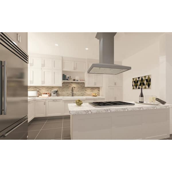 30 in. 400 CFM Convertible Island Mount Range Hood in Gray Wood