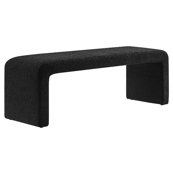 MODWAY Simba in Black 59.5 in. Boucle Fabric Waterfall Long Bedroom Bench