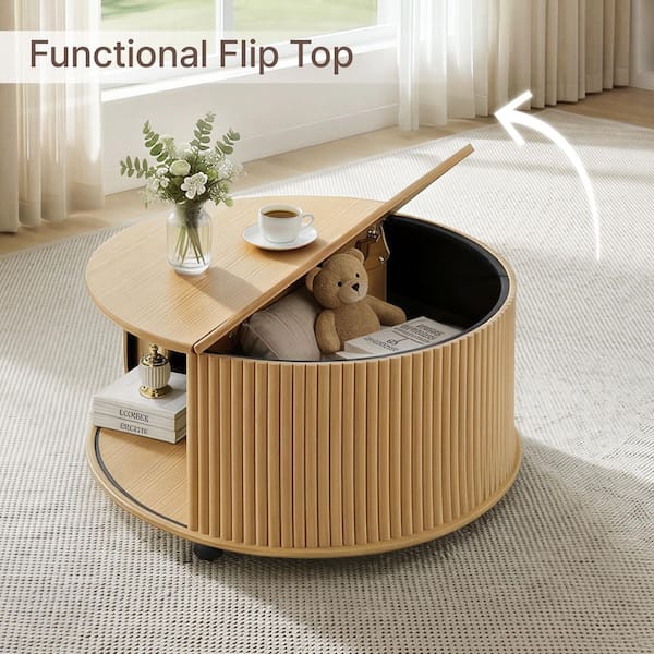 Spruce & Spring Kiva 31.5 in. Oak Wood Lift-Top Round Coffee Table