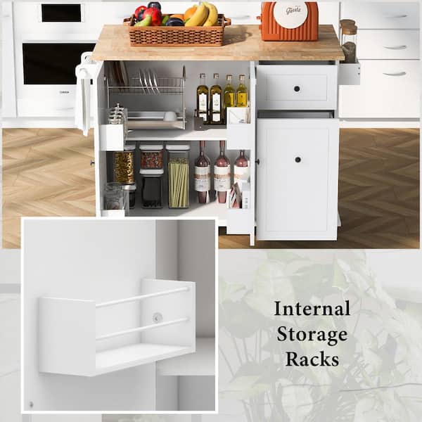 Runesay White Wood Base with Wood Top Rolling Kitchen Island (28.74-in x 53.94-in x 36.81-in)