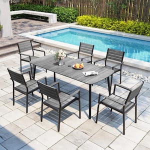 7-Piece Aluminum Metal Rectangle Outdoor Dining Set in Gray