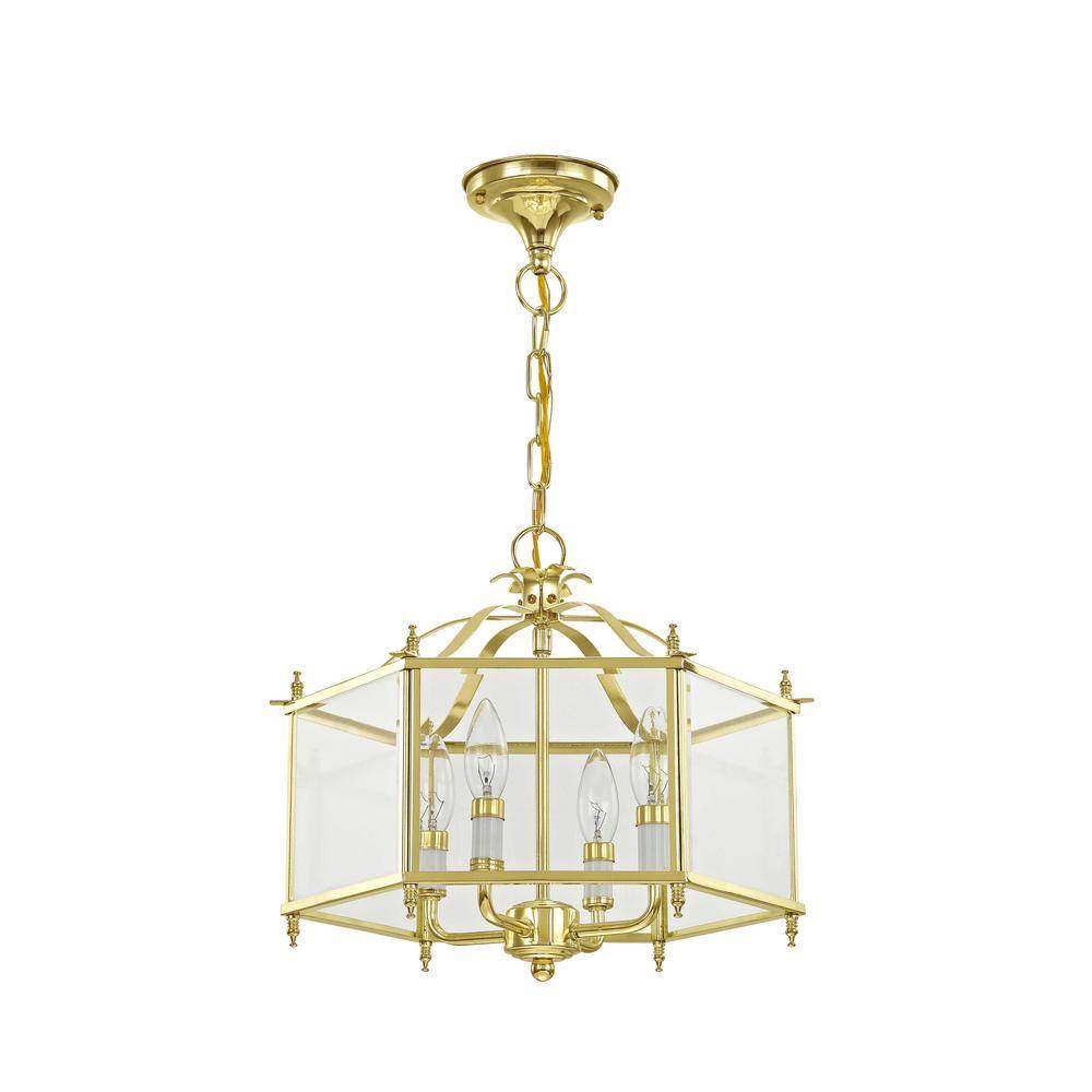 Livingston Polished Brass 4-Light Pendant with Clear Beveled Glass