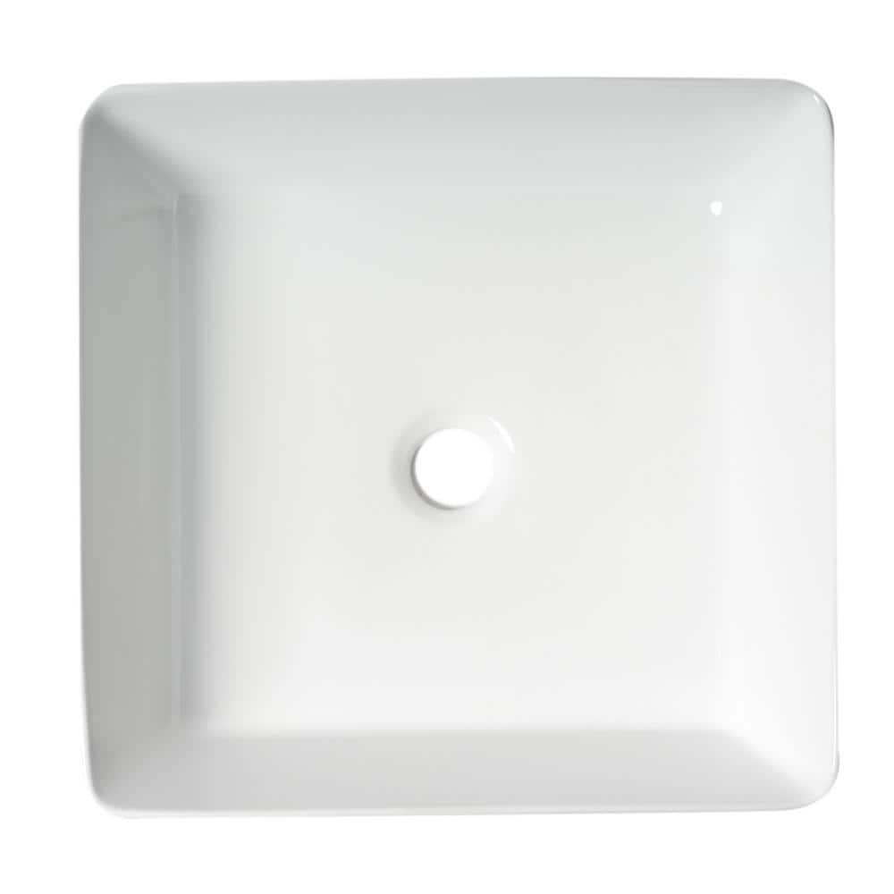 White Square Ceramic Above-Counter Bathroom Sink 15.13"