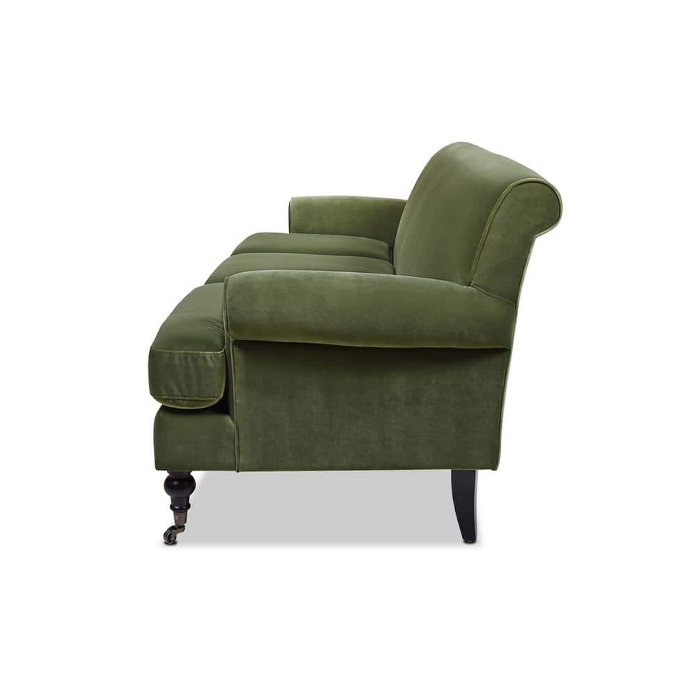 Alana 88" Olive Green Velvet Lawson Sofa with Removable Cushions