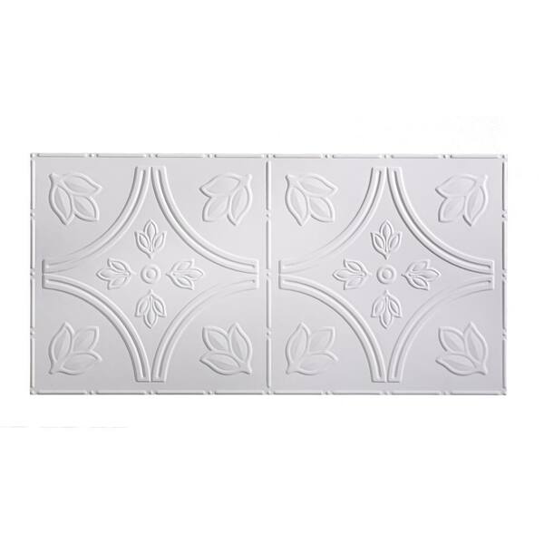 Fasade Traditional Style #5 2 ft. x 4 ft. Glue Up PVC Ceiling Tile in Matte White