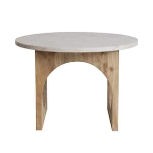 23.5 in. in Natural and White Round Marble End Table