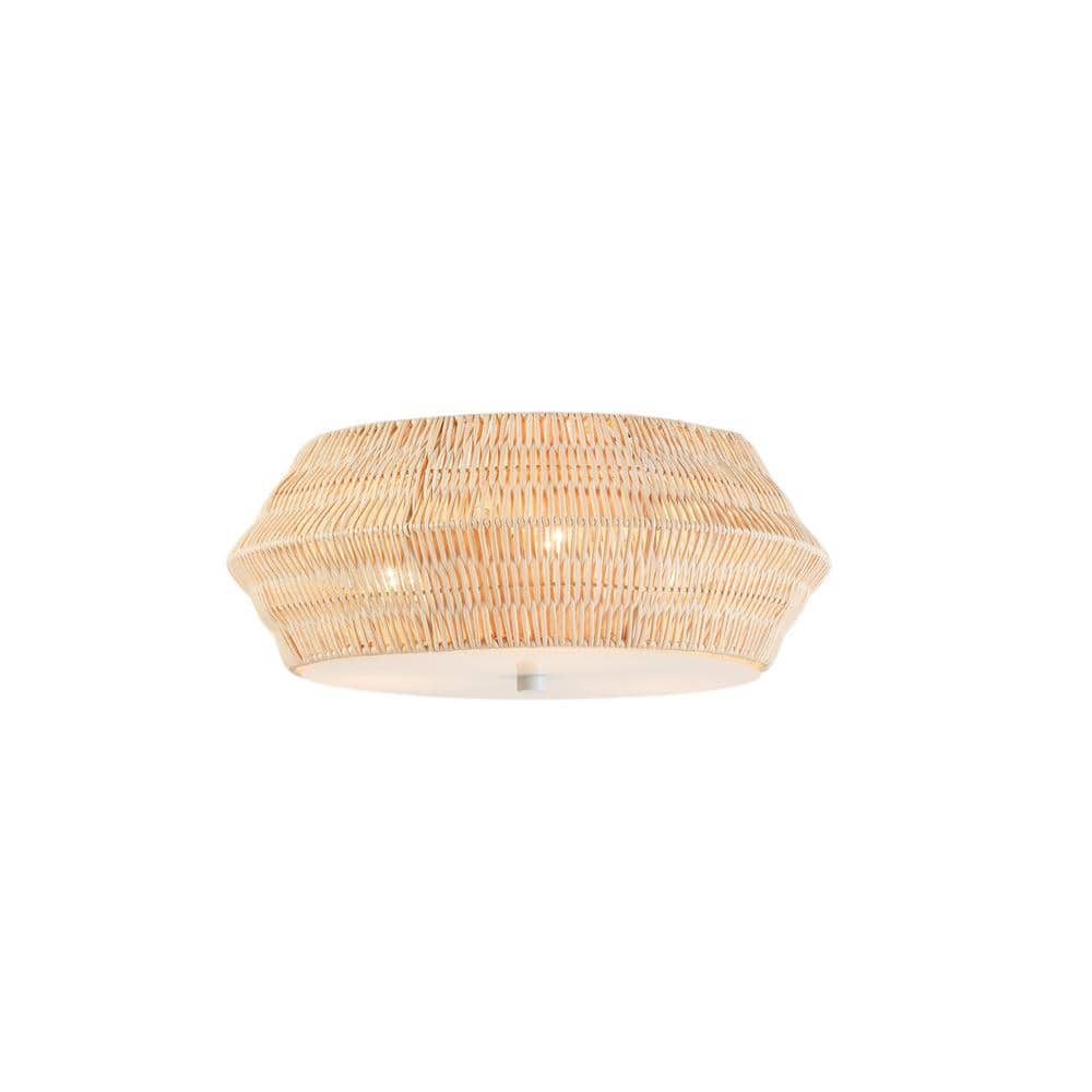 Mililani Natural Bamboo and Iron Drum Flush Mount Ceiling Light