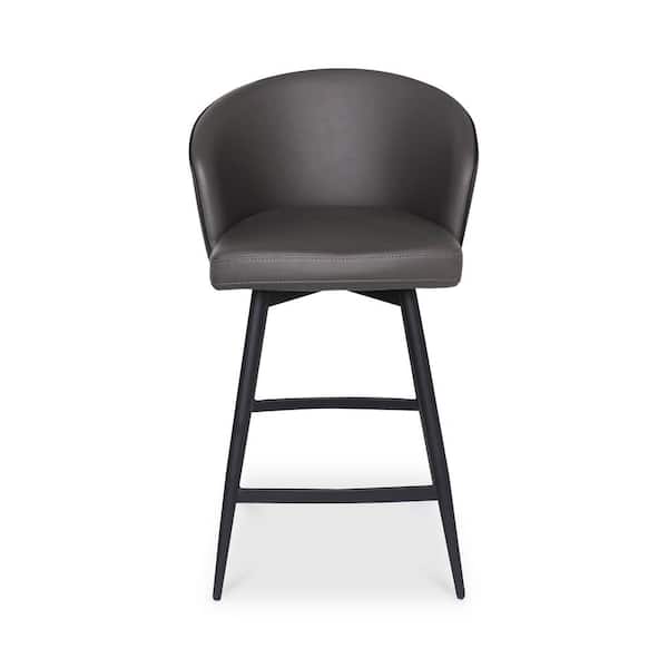 NADAAL STUDIOS Ethan 27 in. Charcoal Grey Polyurethane Upholstery Swivel Seat Metal Counter Stool