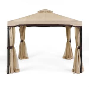 10 ft. x 10 ft. Soft Top Gazebo, Beige Outdoor Patio Steel Gazebo with Mosquito Net, Weather Resistant, UV protaction