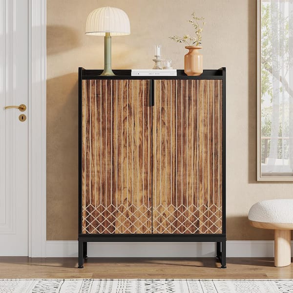 41 in. H x 29.52 in. W Black Wood Shoe Storage Cabinet 5-Tier Shoe Rack Organizer Cabinet, Freestanding Storage Cabinet
