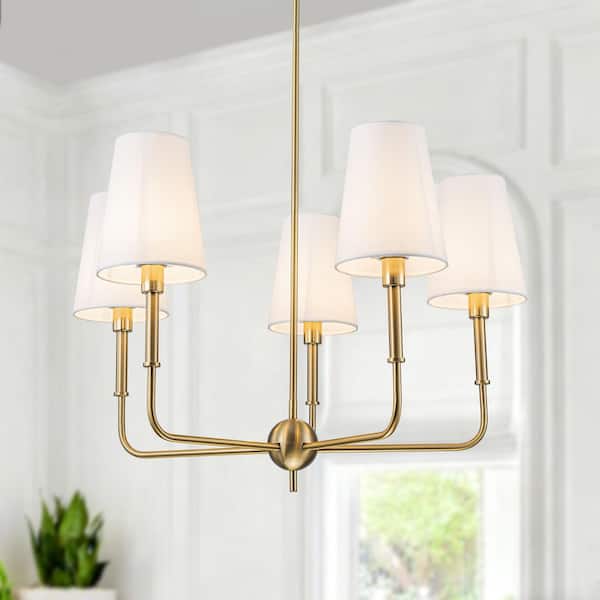 シャンデリア kino White × Gold Chandelie（５灯） TinHon 5-Light Modern Gold Chandelier with White Fabric Shades for