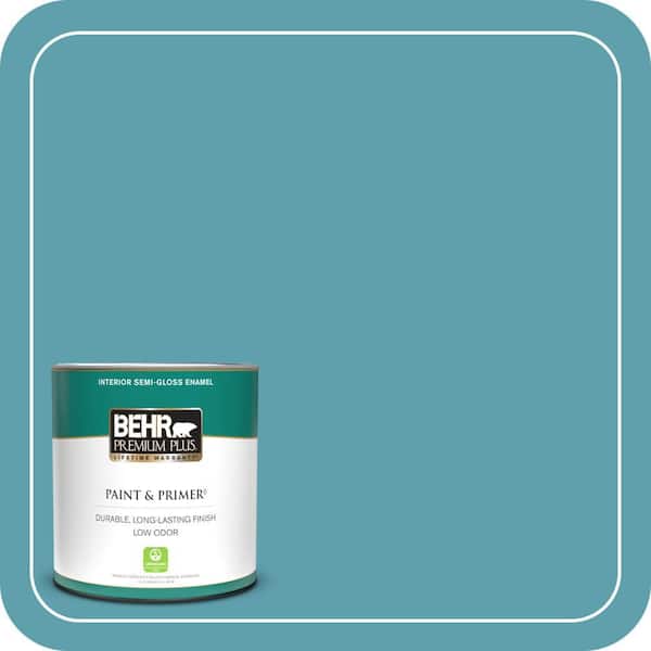 BEHR PREMIUM PLUS 1 qt. #BIC-53 Turquoise Semi-Gloss Enamel Low Odor Interior Paint & Primer