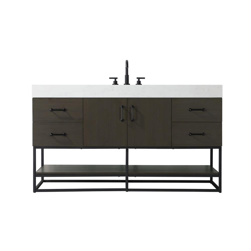 60 in. Single Sink Mocha Brown Bath Vanity with White Engineered Marble Top price history on PriceWatchPro