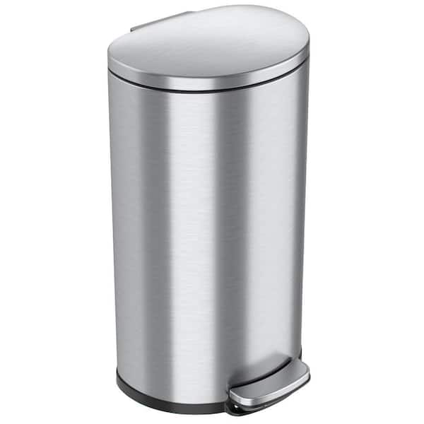 14.5 Gallon Trash Can Stainless Steel Semi-Round Kitchen Trash Can - Silver