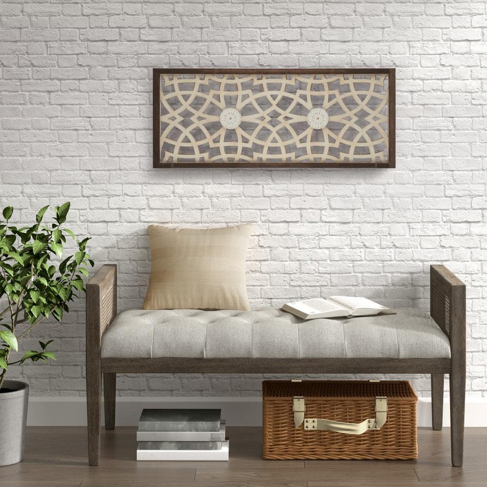 Madison Park 15.75" x 37.75" Cream and Brown Carved Wood Wall Panel