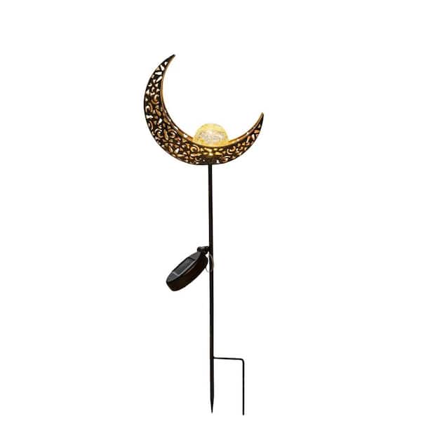 Crescent Moon Design Antique Bronze Solar Powered Outdoor Garden Lights with Warm White Glow