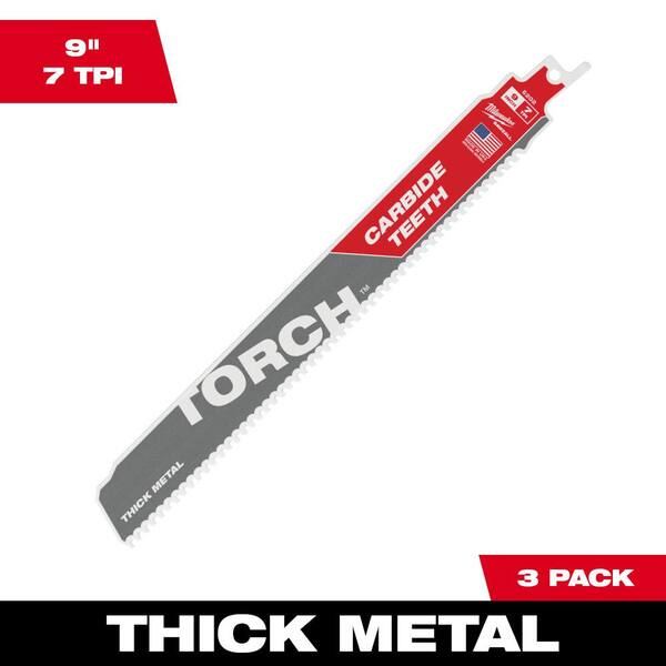 Milwaukee 9 in. 7 TPI TORCH Carbide Teeth Thick Metal Cutting SAWZALL Reciprocating Saw Blades (3-Pack)