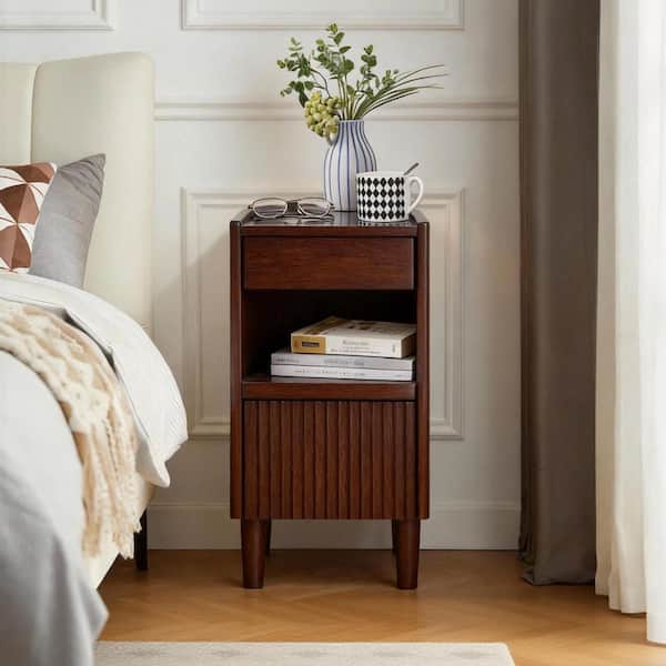 Rendor Walnut 1-Drawer Nightstand with Open Shelves
