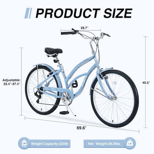 26 Speed Bicycles, Beach Cruiser Bike in Light Blue