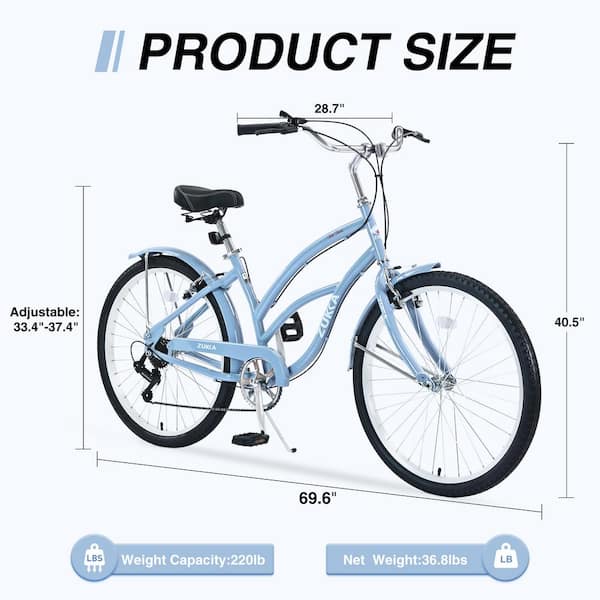Zeus & Ruta 26 in. 7 Speed Bicycles, Beach Cruiser Bike in Light