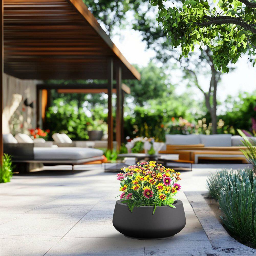 17 in. Medium Charcoal Black(Enhanced Core) Concrete Round Planter / Pot with Drainage Holes price history on PriceWatchPro