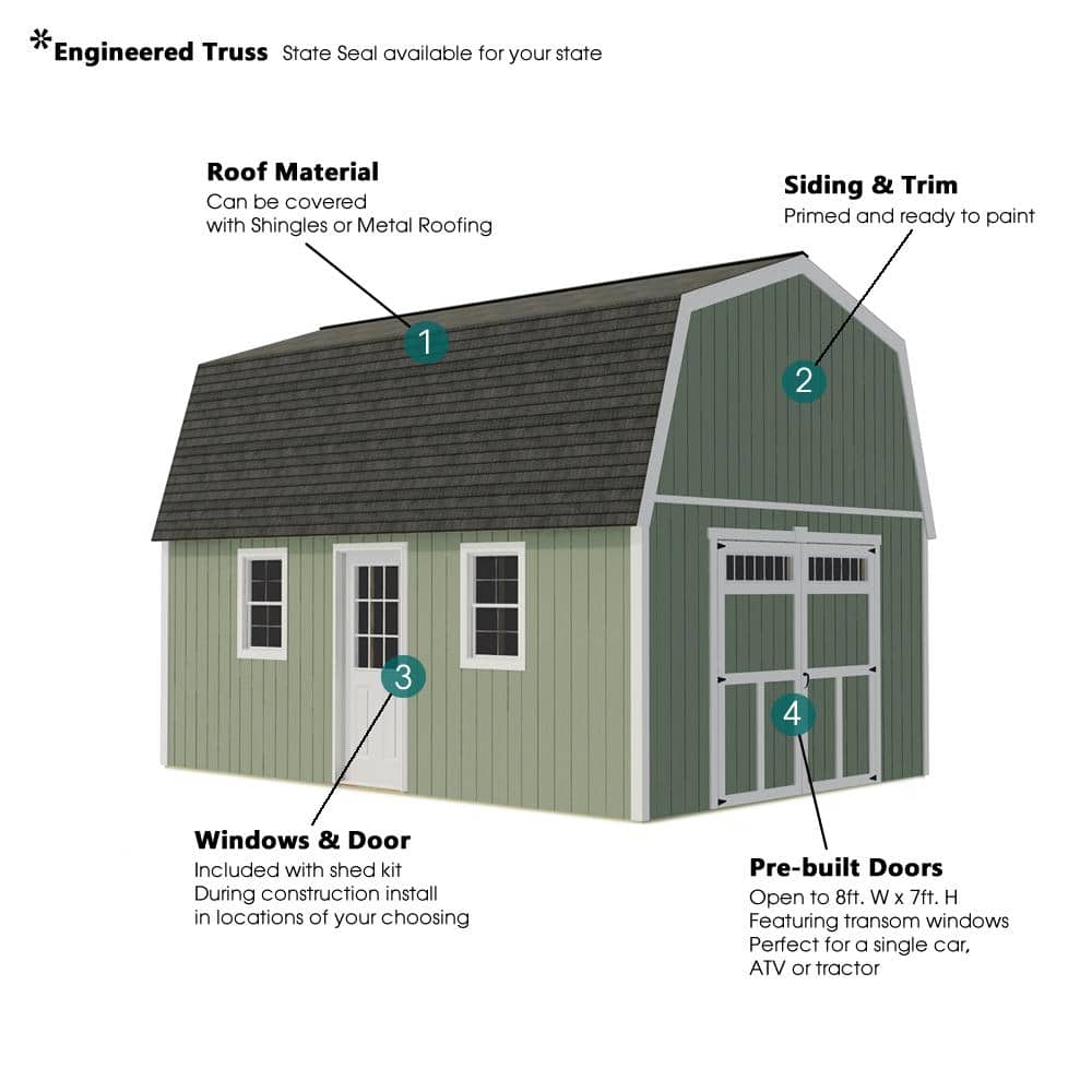 Pinewood 16 ft x 14 ft Gray Wood Storage Shed Kit with Windows