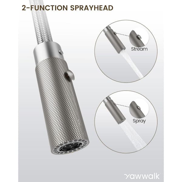 YAWWALK Brushed Nickel 15.9 in. H Pull Down Sprayer Kitchen Faucet