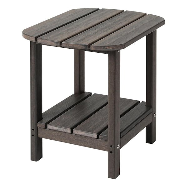 Unbranded Waterproof Double Tier Brown Mixture Oval HDPE Plastic 18 in. Outdoor Side Table