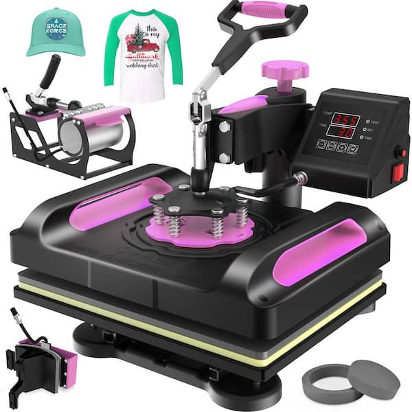 SEEUTEK Pink Heat Press 12 x 15 in. Heat Transfer Machine 360° Swing Away T-Shirt Heat Press 5 in. 1 Teflon Layer Multifunction