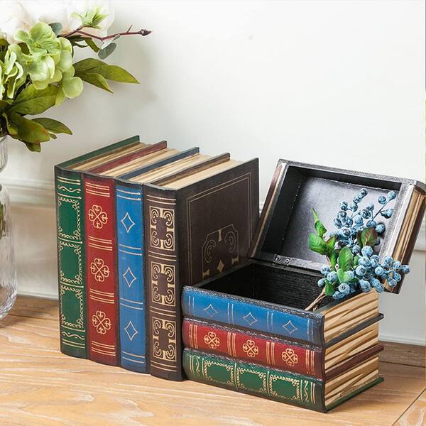 Wooden Antique Book Box Set (2-Pack, Style C)-Vintage Storage