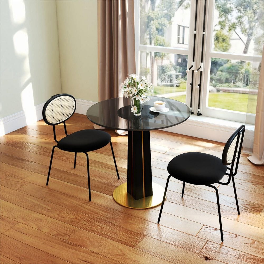 33 in. Round Tempered Glass Tabletop with Solid Wood Pedestal Dining Table (Seats 2) price history on PriceWatchPro