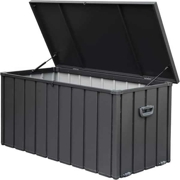 Unbranded 150 Gal. Outdoor Steel Waterproof Storage Deck Box Outdoor Cushion Storage Box Lockable Dark Gray