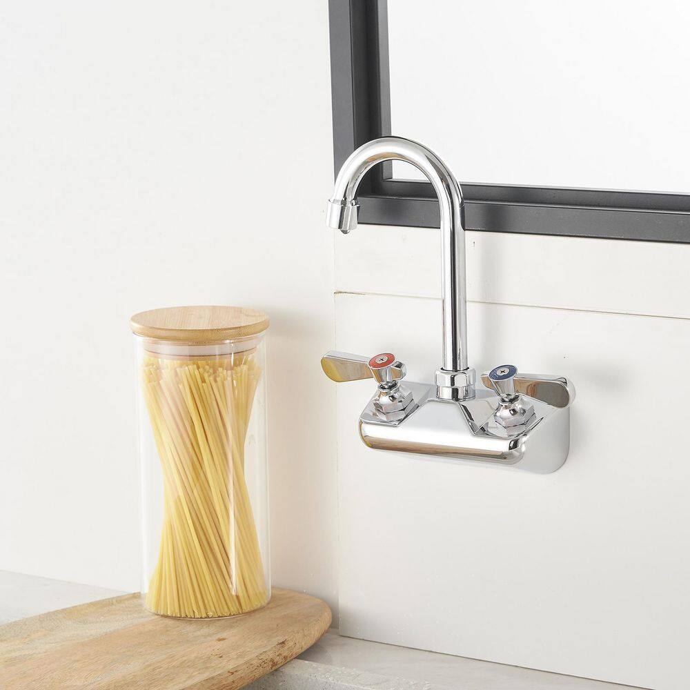 Polished Chrome 2-Handle Wall Mount Kitchen Faucet with Swivel Spout