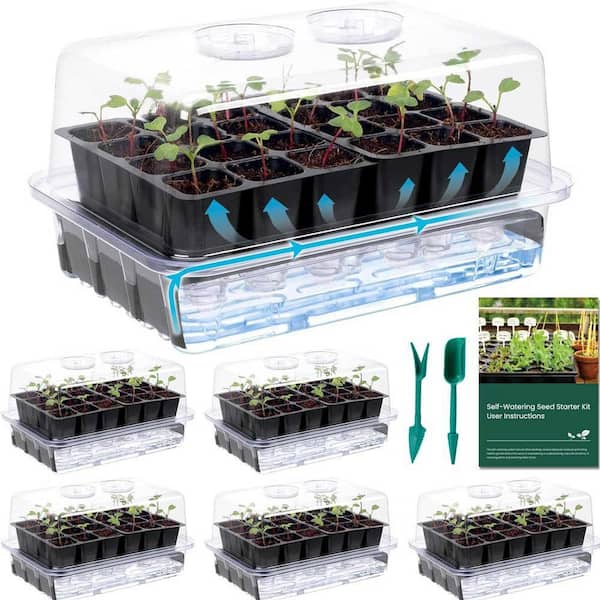 3-Pack 72 Cells Self Watering Seed Starter Trays w/ Humidity Domes for Plant Germination and Seedling Growing