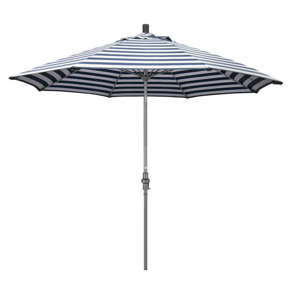 9 ft. Hammertone Grey Aluminum Market Patio Umbrella with Collar Tilt Crank Lift in Navy White Cabana Stripe Olefin price history on PriceWatchPro