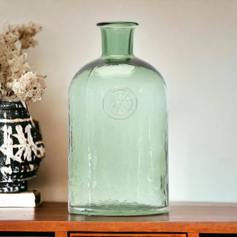 Sage Green Glass Bottleneck Decorative Vase 9"