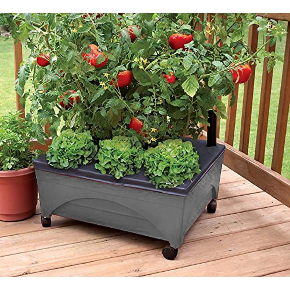 Slate Gray Resin Mobile Raised Garden Bed with Casters
