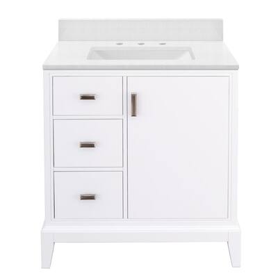 Shaelyn 31 in. W x 22 in. D Bath Vanity in White LH with Engineered Marble Vanity Top in Snowstorm with White Sink