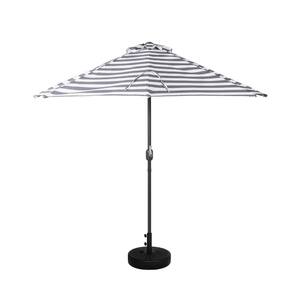 Fiji 9 ft. Market Half Patio Umbrella with Black Round Base in Gray/White Stripe