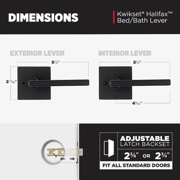 Kwikset Halifax Square Matte Black Bed/Bath Door Lever with Lock (4-Pack)