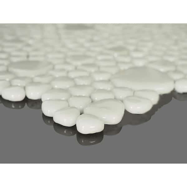 Glass Tile LOVE Purest 12 in. X 12 in. White Pebble Glossy Glass Mosaic Tile for Wall and Floor (10.76 sq. ft./case)