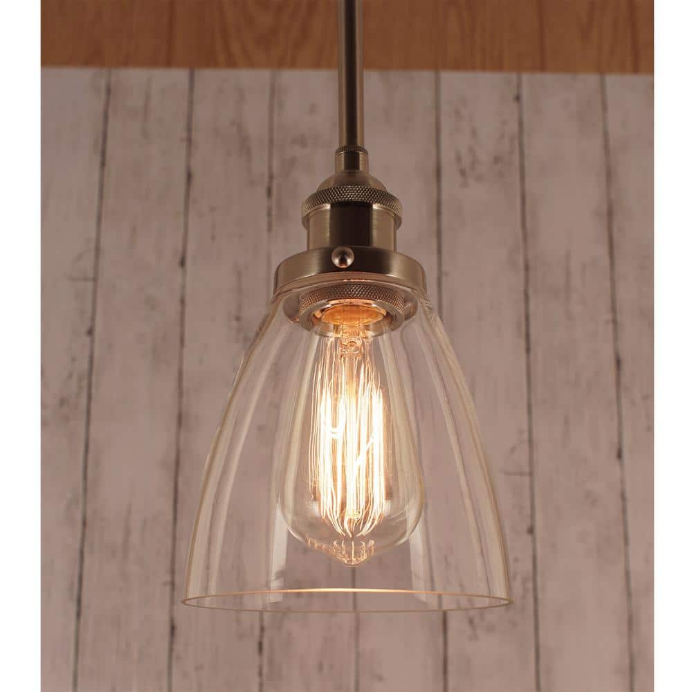 Porter 8" Mini Industrial Pendant Light with Clear Glass Shade, Brushed Nickel