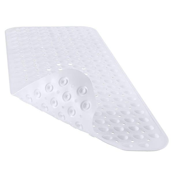 16 in. x 40 in. Non-Slip Bathtub Mat with Suction Cups and Drain Holes in White