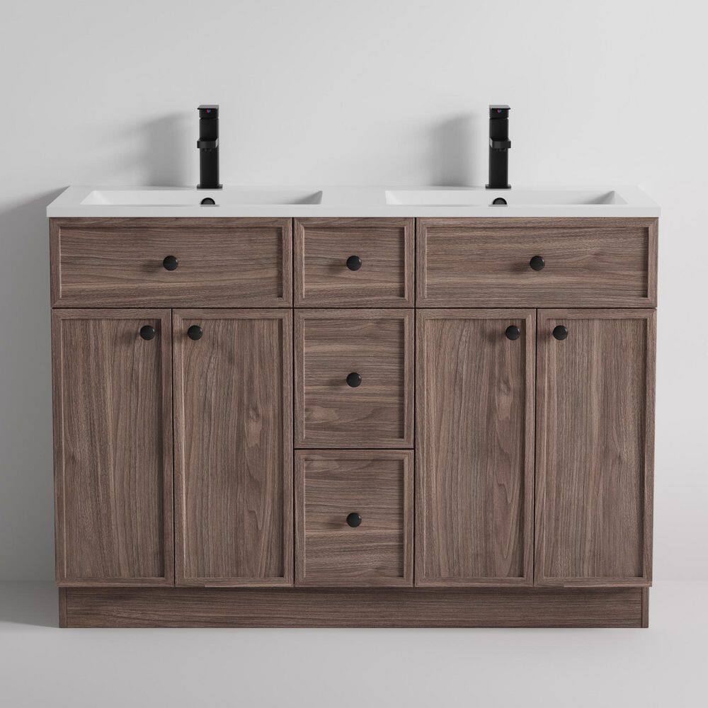 48 in. W x 18.1 in. D Double Sink Freestanding Walnut Bath Vanity with White Integrated Composite Resin Top price history on PriceWatchPro