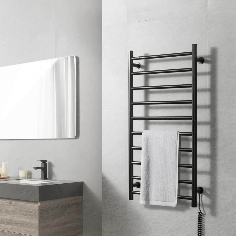 Black Stainless Steel 10-Bar Wall Mounted Heated Towel Rack