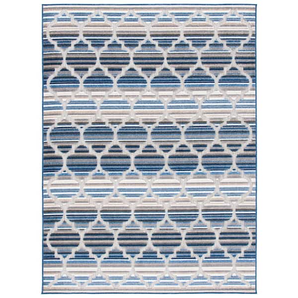 Cabana Blue/Gray 8 ft. x 10 ft. Striped Trellis Indoor/Outdoor Patio  Area Rug