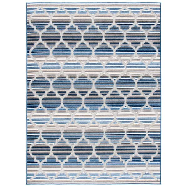 SAFAVIEH Cabana Blue/Gray 9 ft. x 12 ft. Striped Trellis Indoor/Outdoor Patio  Area Rug