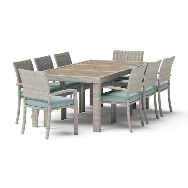 RST BRANDS Portofino Comfort Gray 9-Piece Aluminum Outdoor Dining Set with Sunbrella Spa Blue Cushions